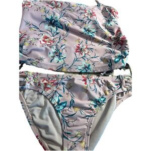 O'Neill Blue‎ Floral Print Two Piece Swimsuit Set Ruched Sides NWT